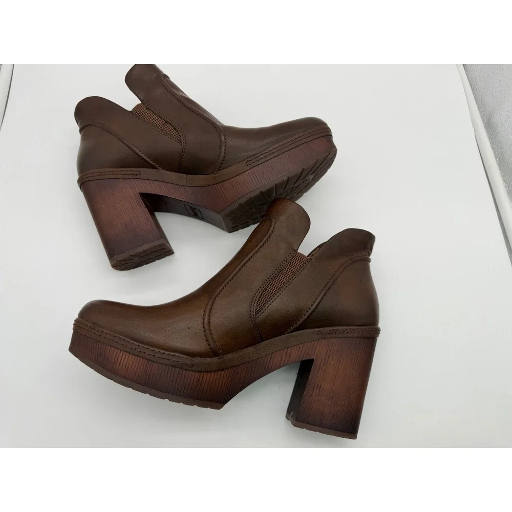 Korks Brown Platform Ankle Boots Chunky Block Heel Womens 9.5M - Picture 1 of 8